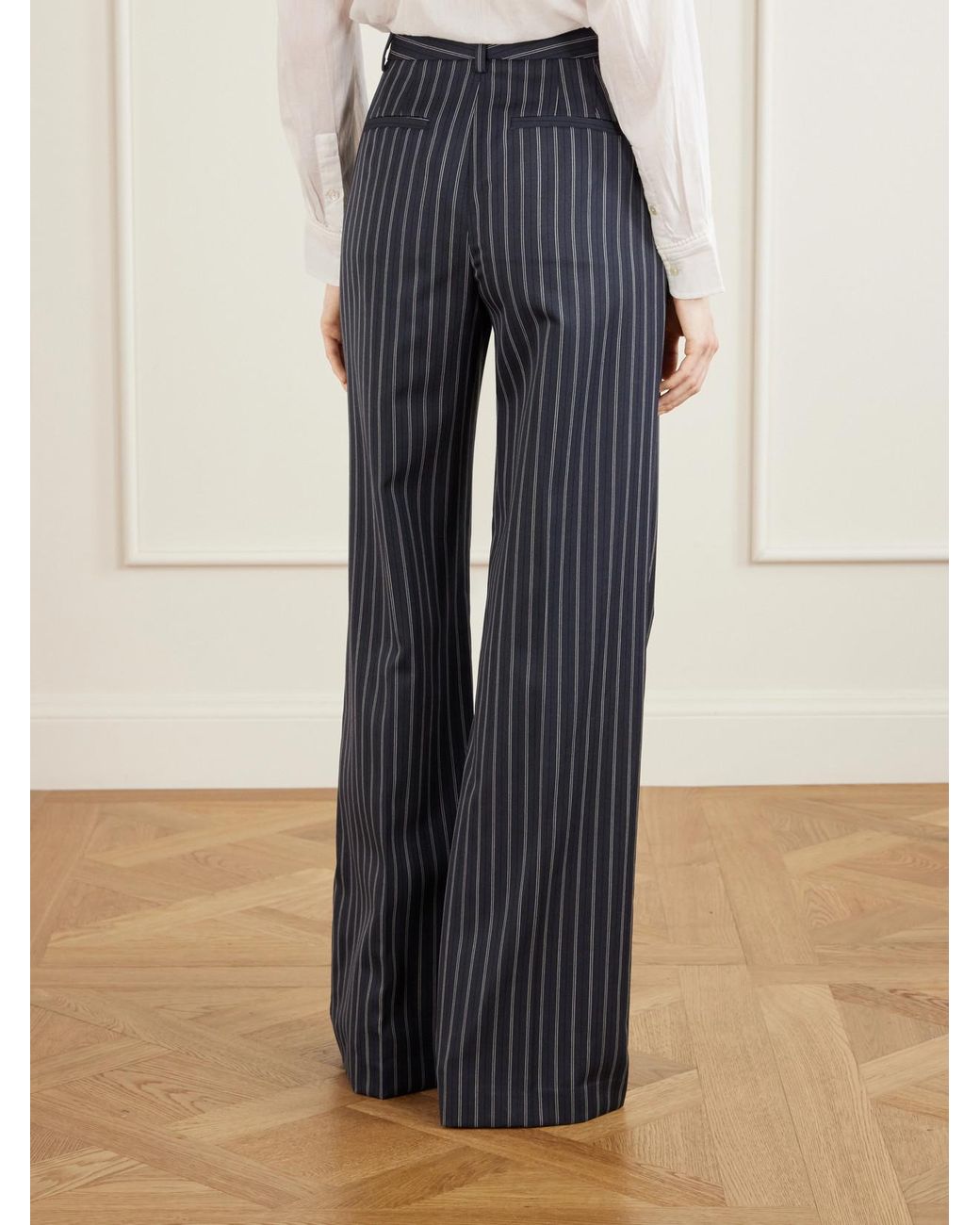 Nili Lotan Blue Rivers Striped Wool Wide-Leg Pants