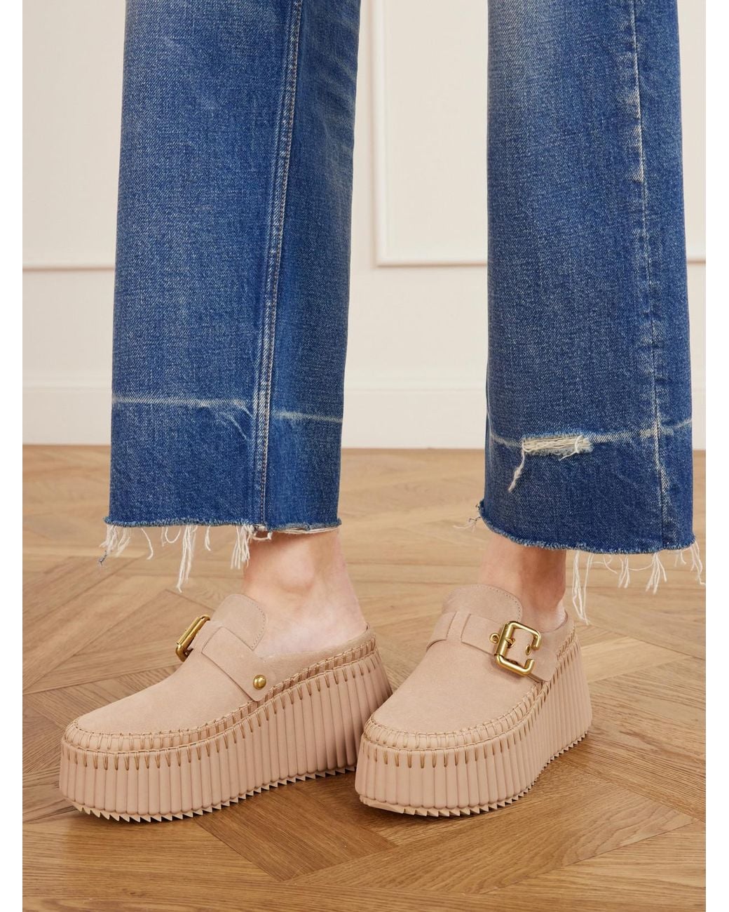 Chloé Natural Nama Suede Platform Mules