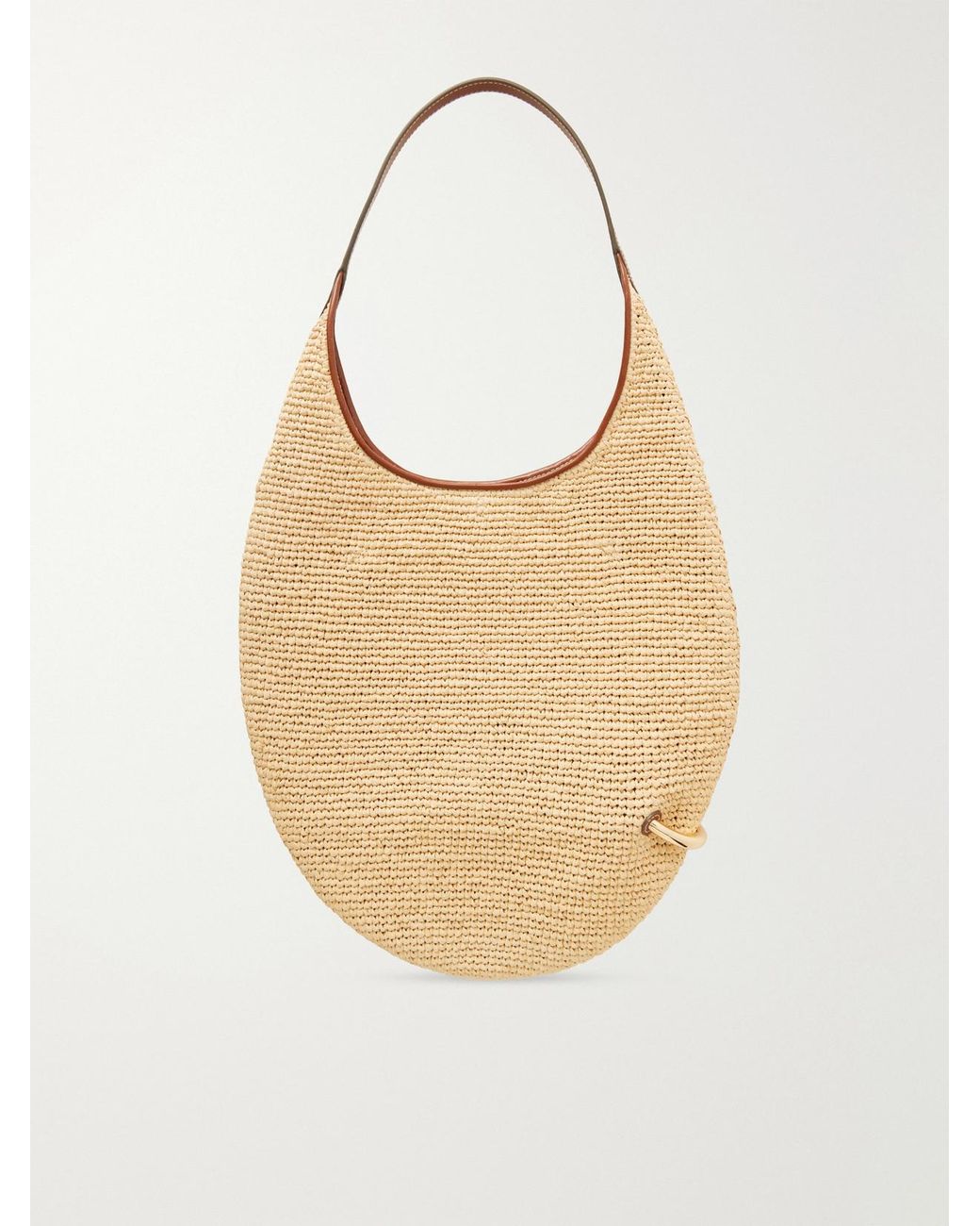 Tory Burch Natural Pierced Embellished Leather-Trimmed Raffia Shoulder Strap