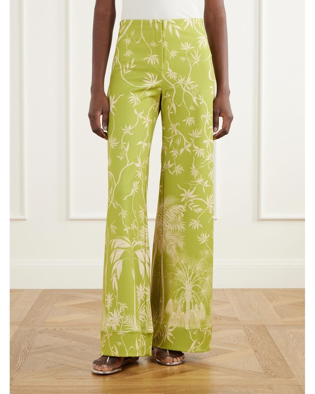 ANDRES OTALORA Yellow Con Ella Printed Satin Wide-Leg Pants