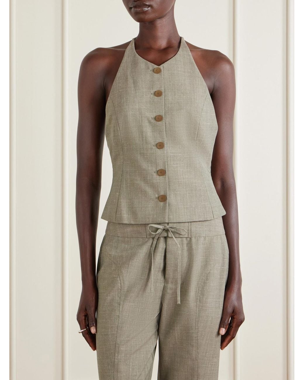 Christopher Esber Natural Banyan Crystal-Embellished Wool And Linen-Blend Vest