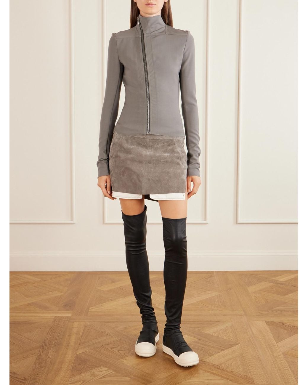 Rick Owens Natural Fog Suede Mini Skirt