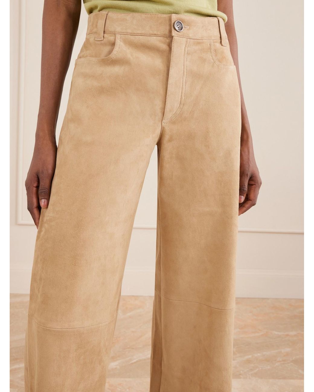 Stouls Natural Lilou Cropped Suede Wide-Leg Pants
