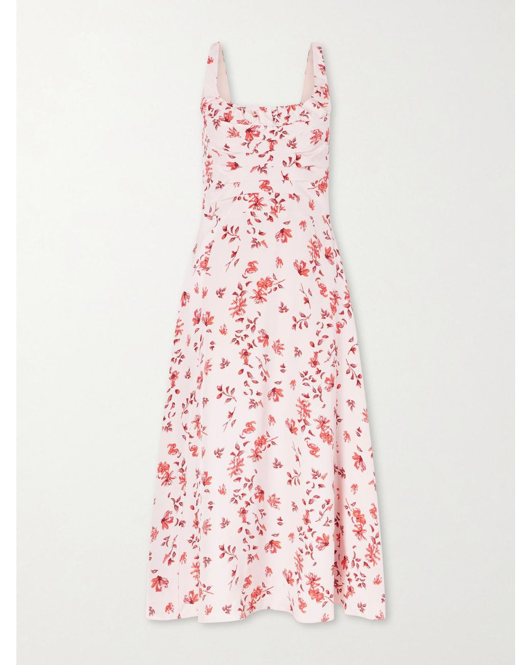 Emilia Wickstead Pink Verena Ruched Floral-Print Silk Midi Dress