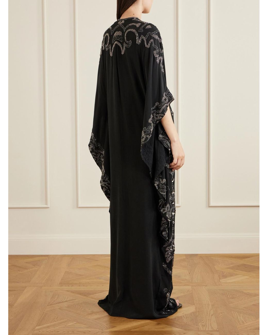 Johanna Ortiz Black Embellished Silk Maxi Dress