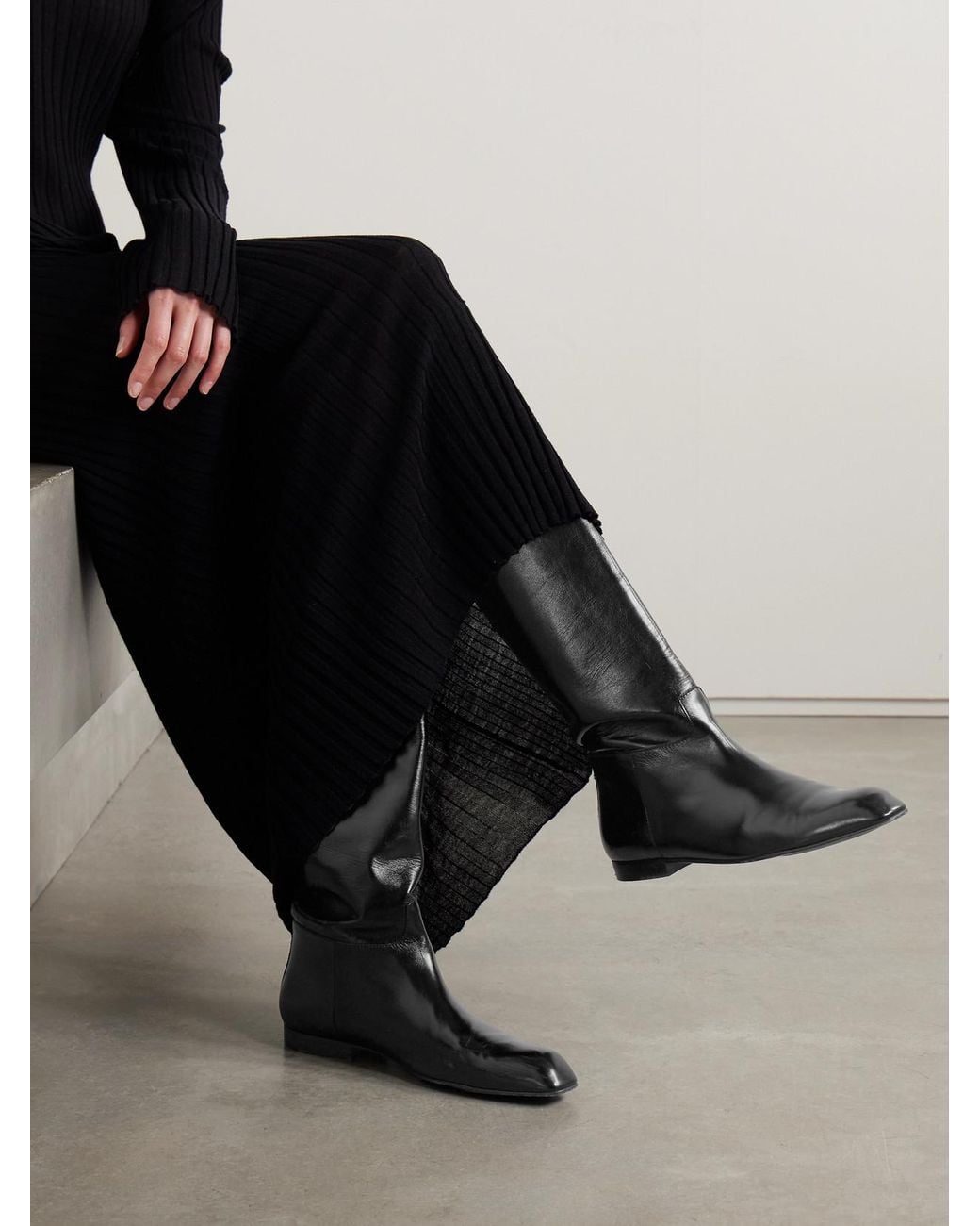 Khaite Black Colt Glossed-Leather Knee Boots