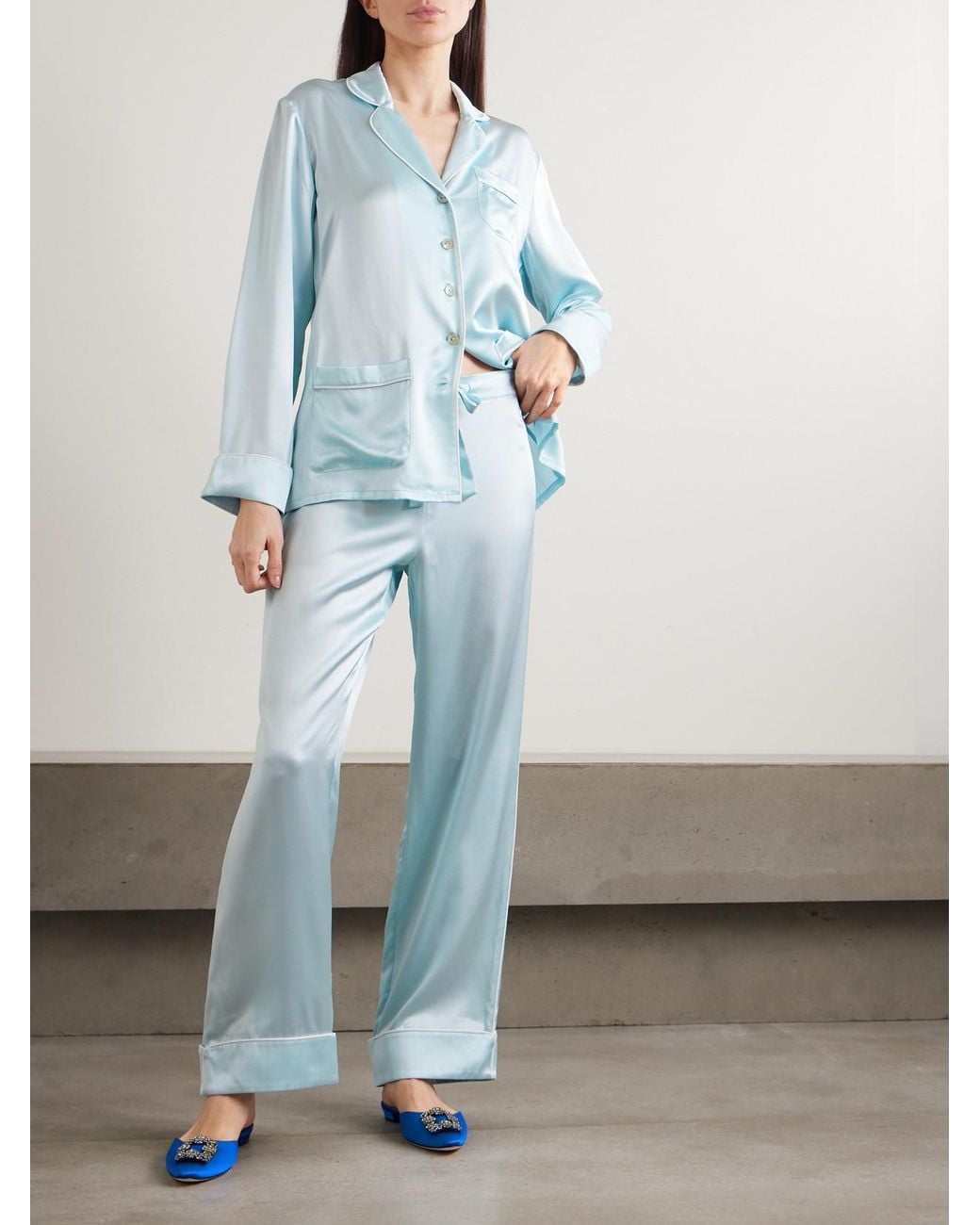 Olivia Von Halle Blue Coco Silk-Satin Pajama Set