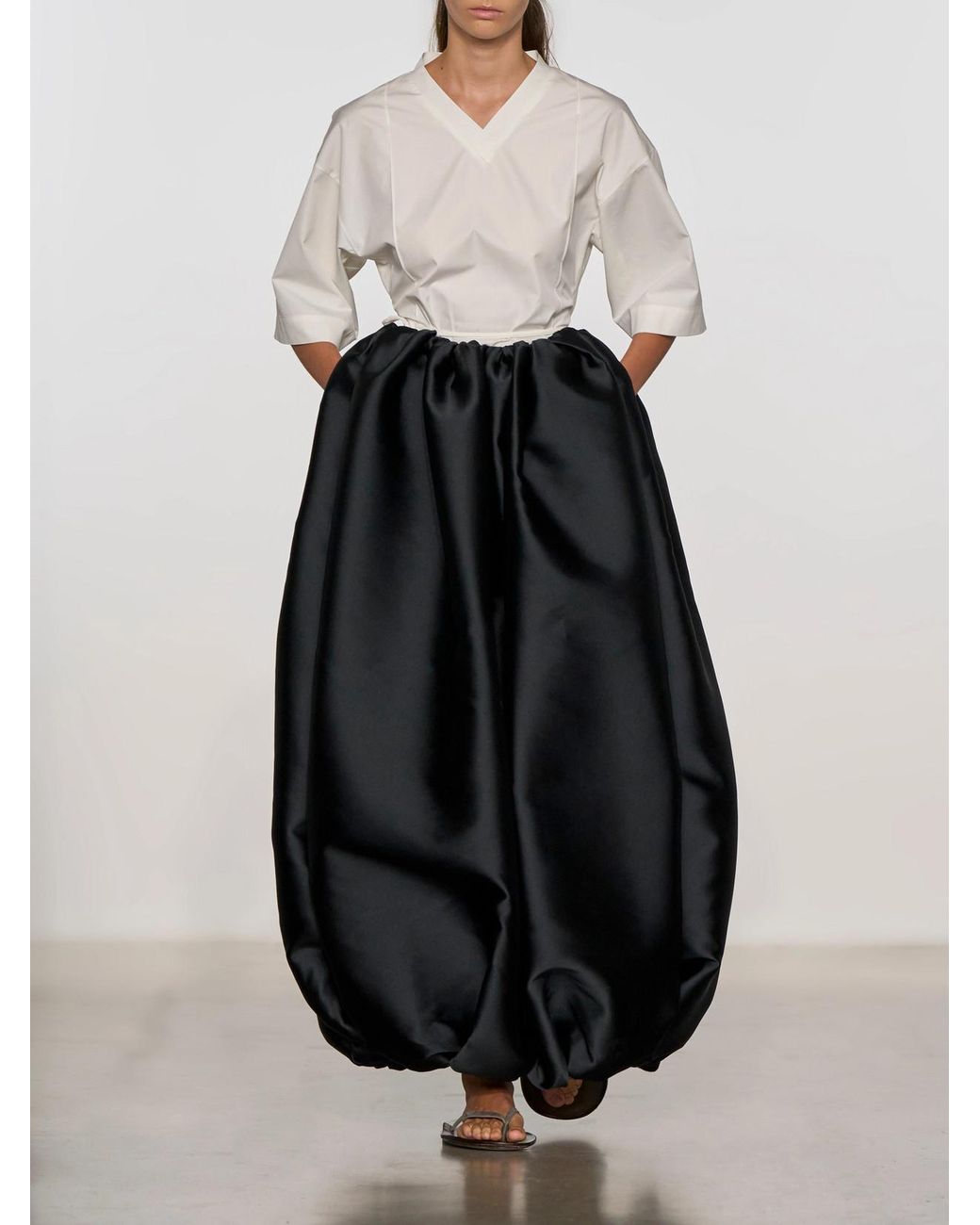 Calvin Klein Black Gathered Duchess-Satin Maxi Skirt