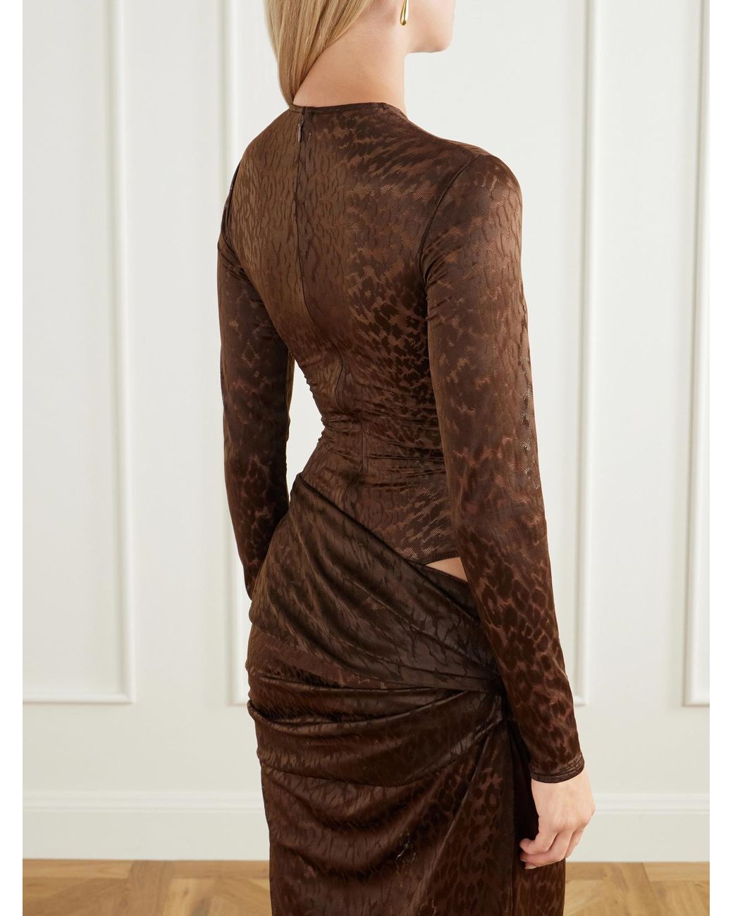 Alex Perry Brown Leopard-Print Stretch-Lace Bodysuit