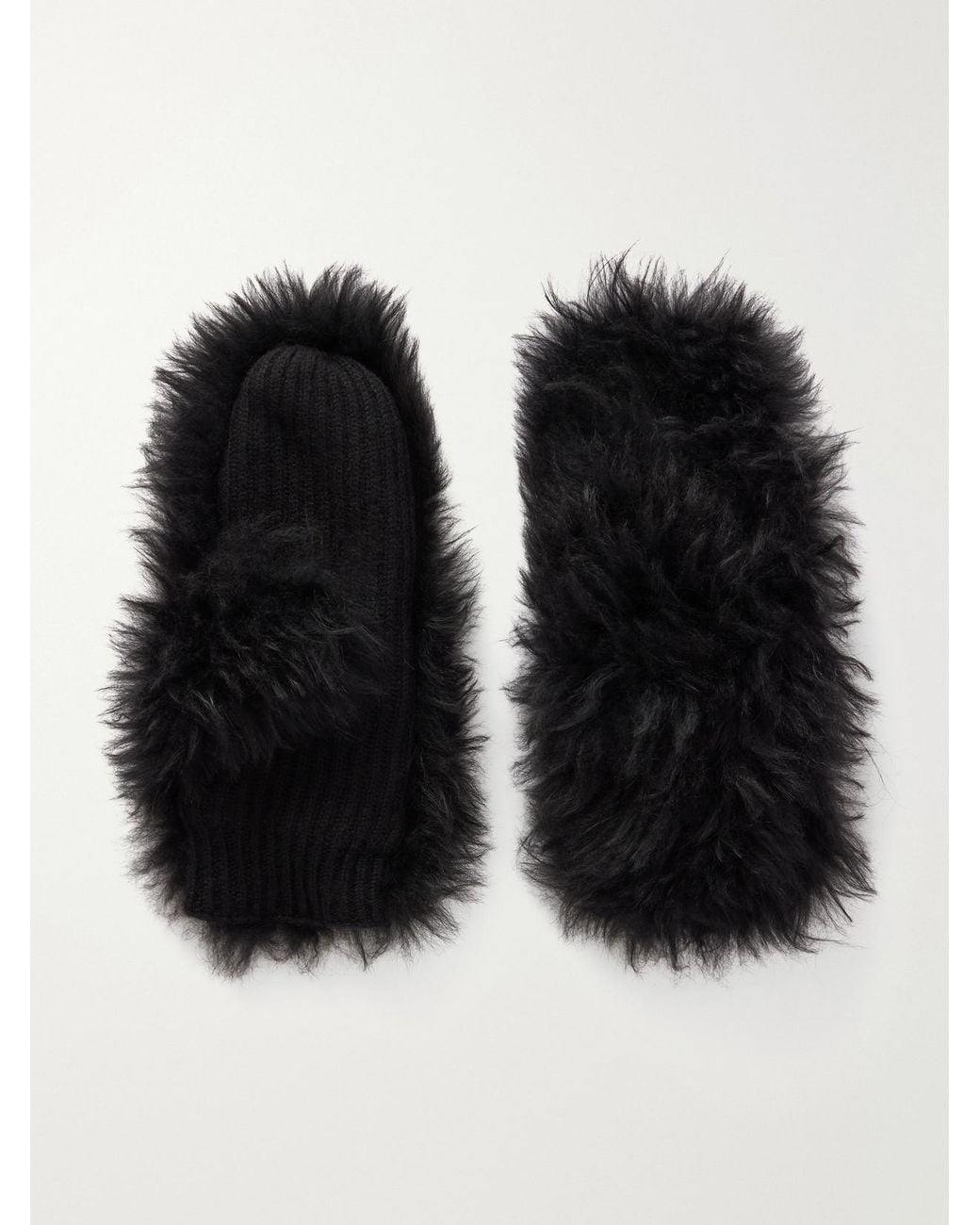 Yves Salomon Black Shearling Wool And Cashmere-Blend Gloves