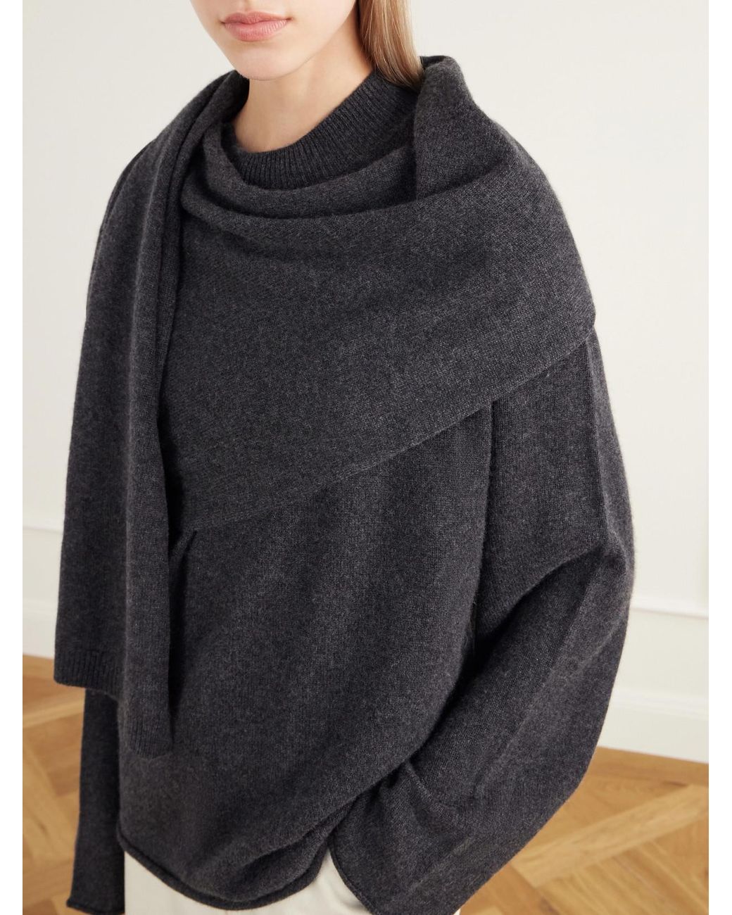 Loulou de Saison Black Frances Scarf-Detailed Cashmere Sweater