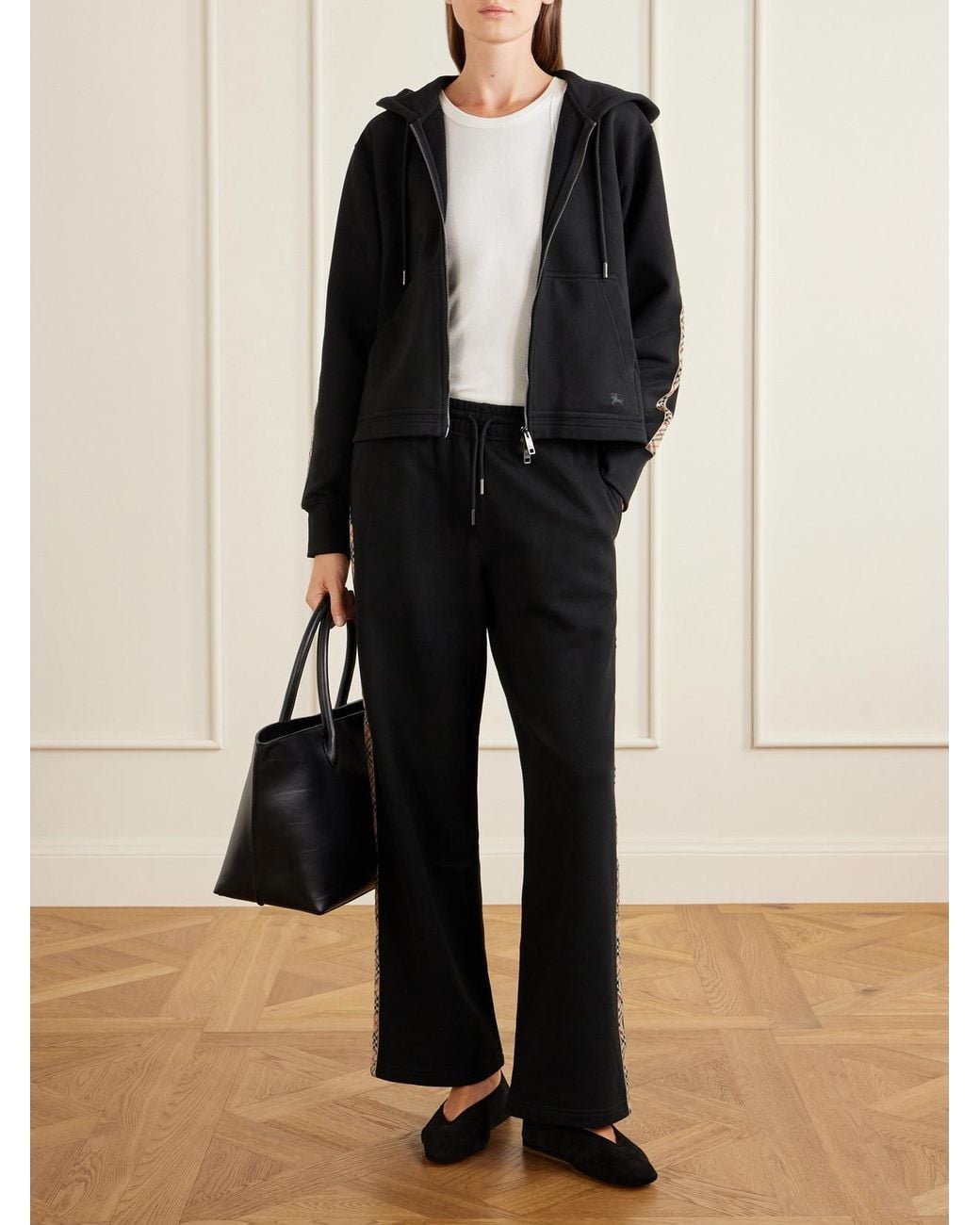 Burberry Blue Jodie Checked Cotton-Jersey Straight-Leg Track Pants