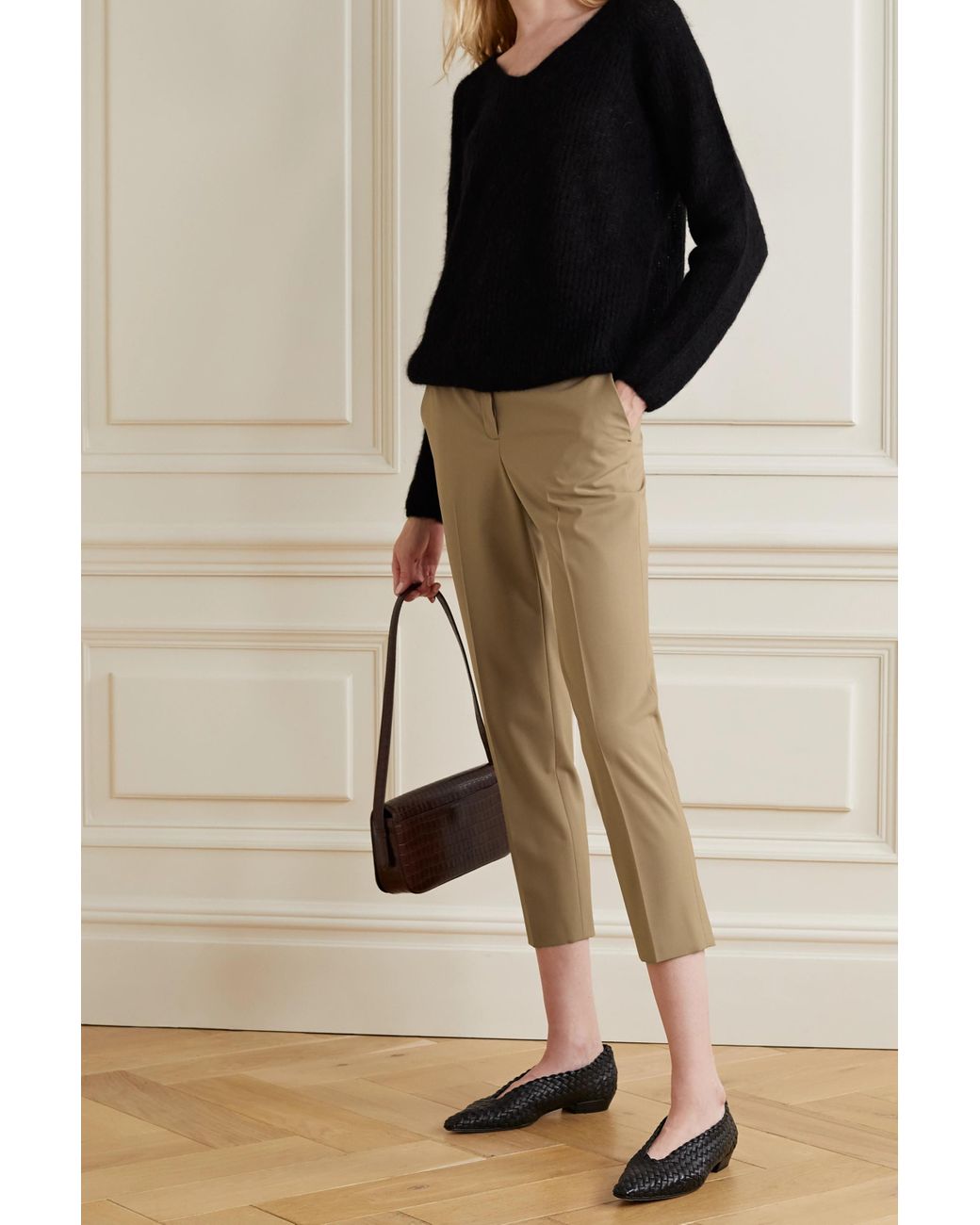 Theory Treeca 2 Cropped Stretch wool Slim leg Pants in Natural
