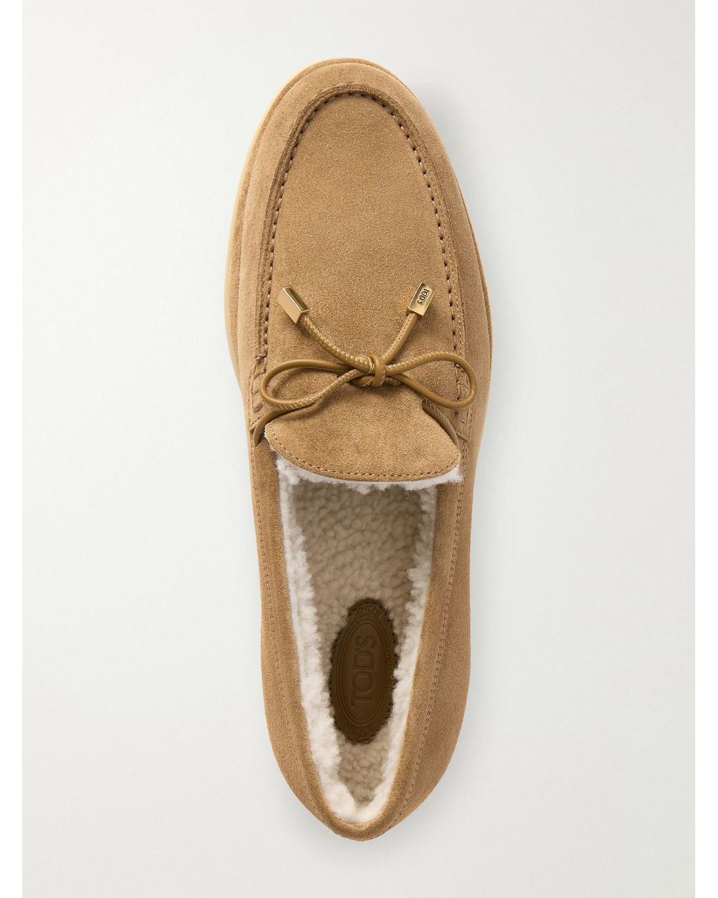 Tod's Natural Gommino Shearling Suede Loafers