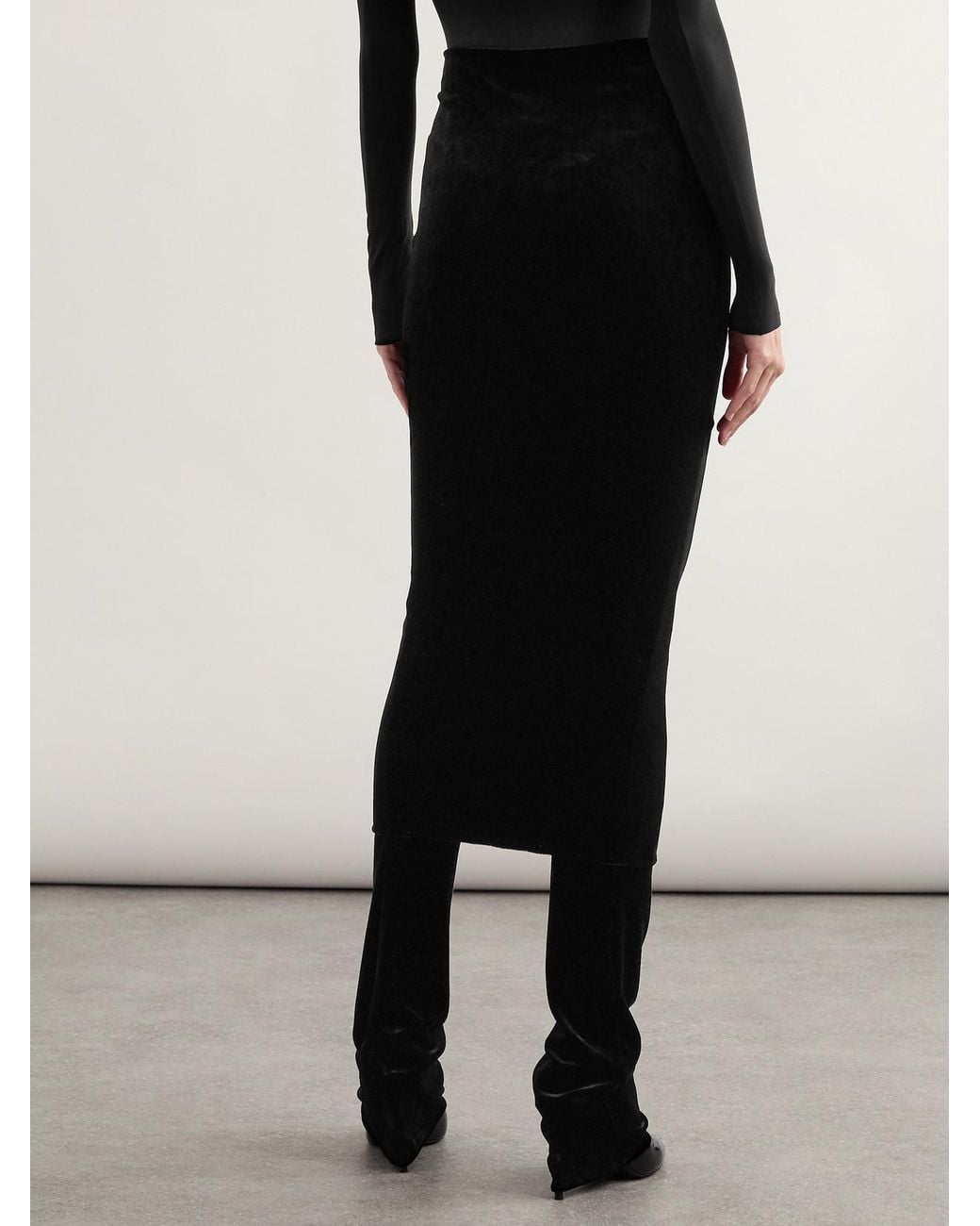Alaïa Black Layered Stretch-Velvet Straight-Leg Pants