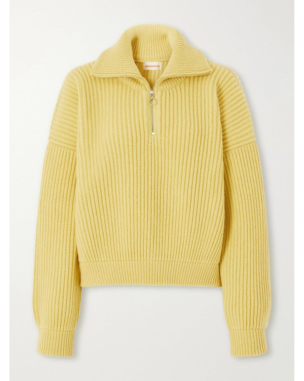 &Daughter Yellow Ribbed Wool Half-Zip Sweater