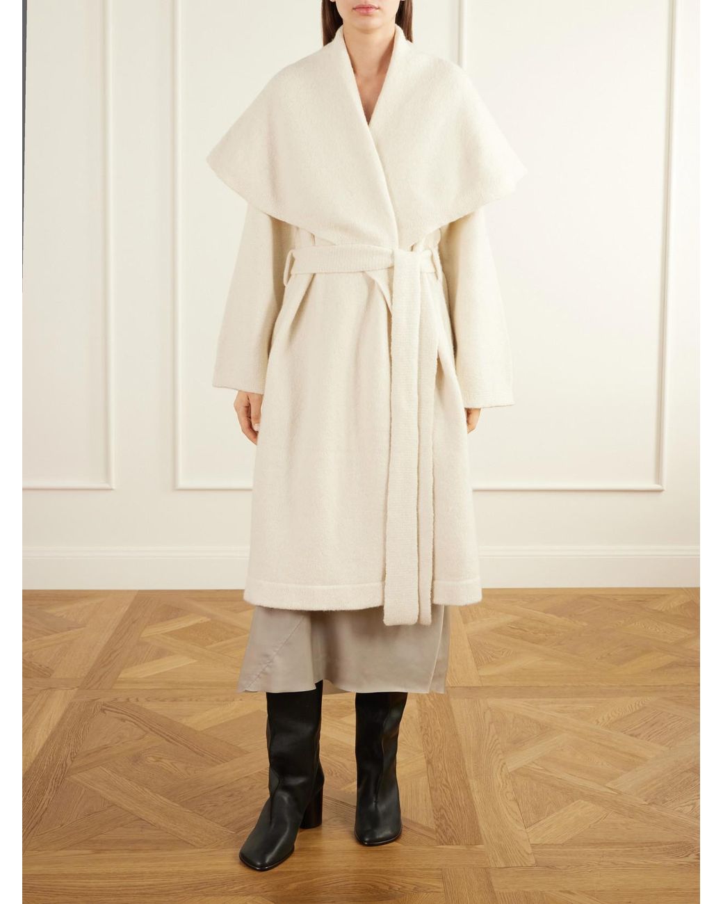 Lauren Manoogian White Venn Belted Alpaca And Wool-Blend Knitted Wrap Coat