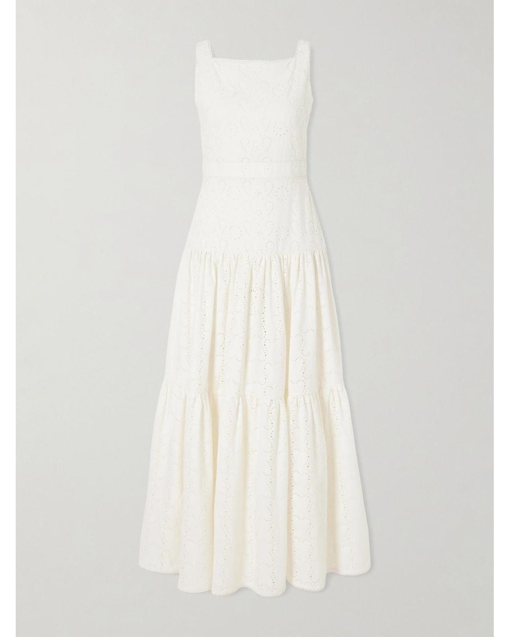 Agua Bendita White Abeja Playa Broderie Anglaise Cotton Maxi Dress