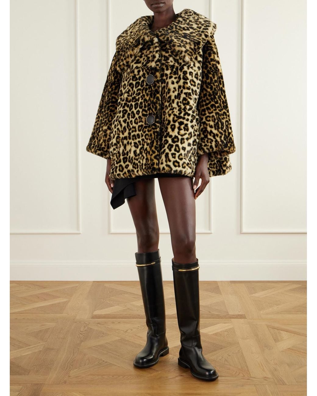 Givenchy Multicolor Cape-Effect Leopard-Print Plush Coat