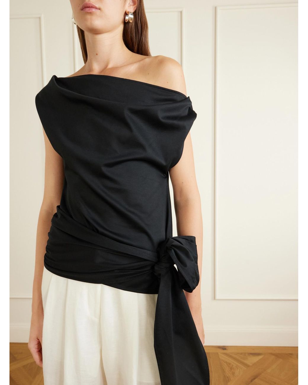 Proenza Schouler Black Zafira Bow-Detail Cotton-Jersey Blouse