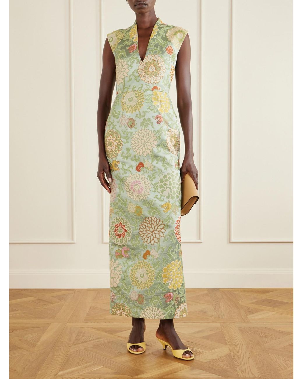 Marta Ferri Metallic Praga Embroidered Woven Midi Dress