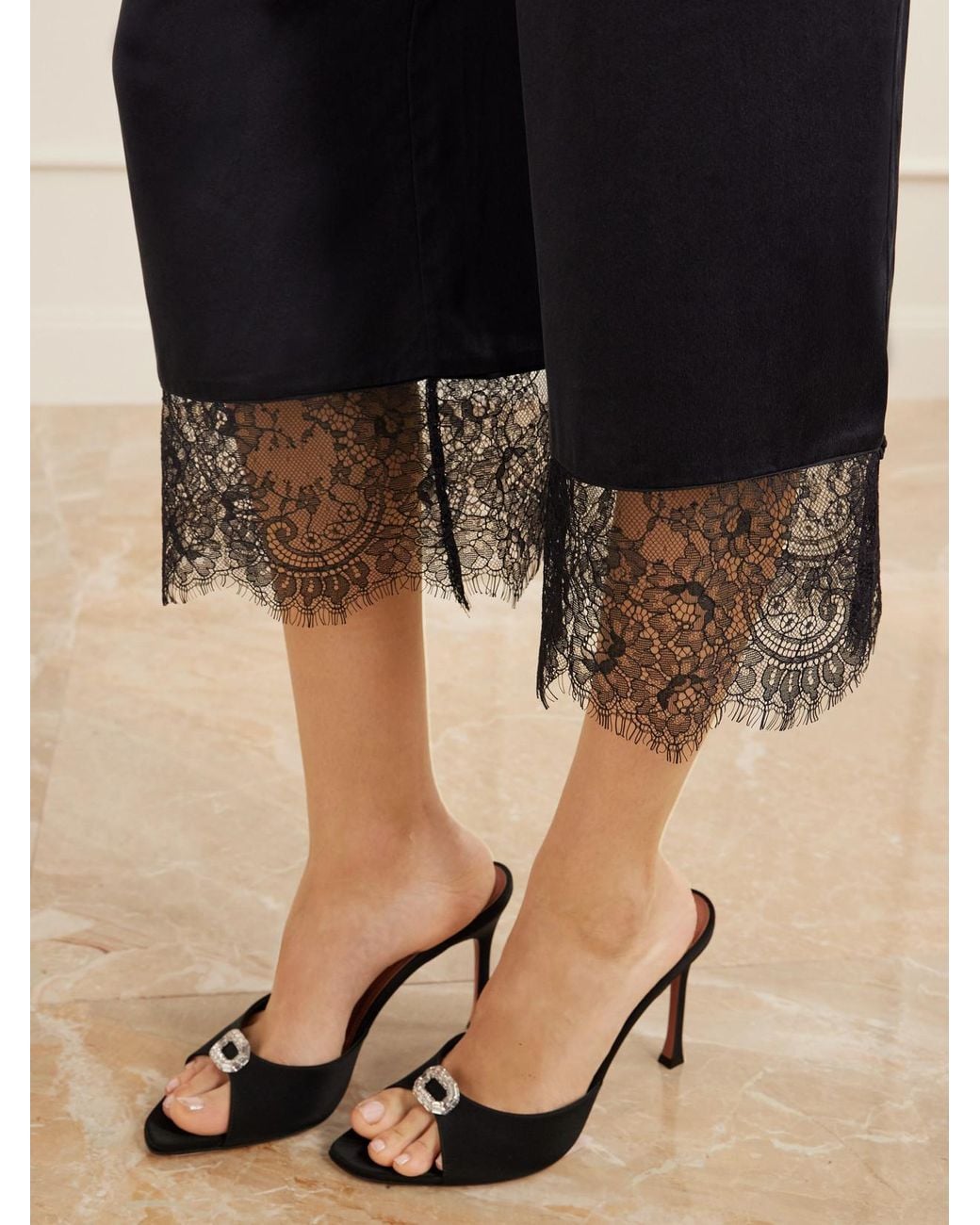 Posse Blue Blake Lace-Trimmed Silk-Satin Straight-Leg Pants