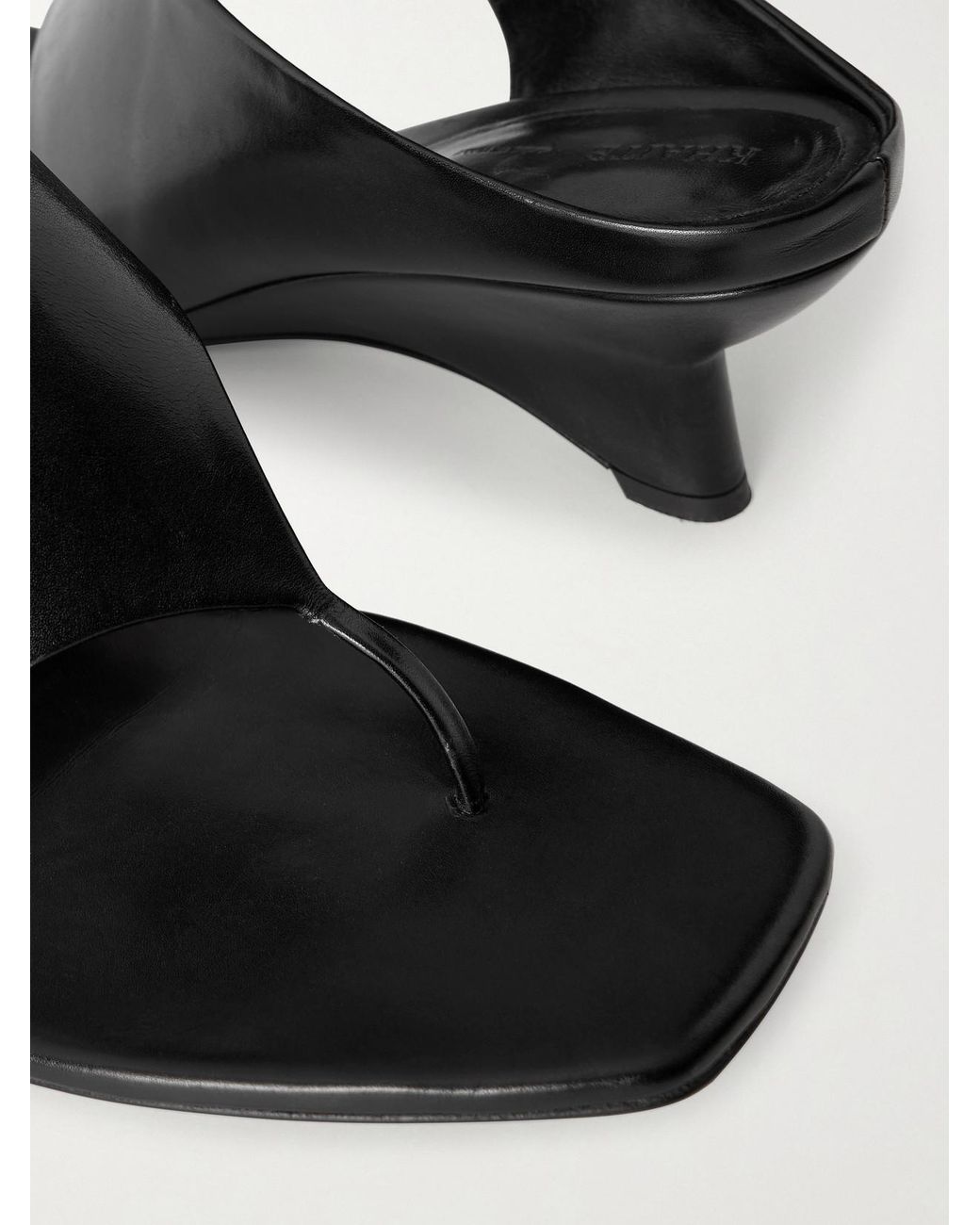 Khaite Black Marlowe Leather Wedge Mules