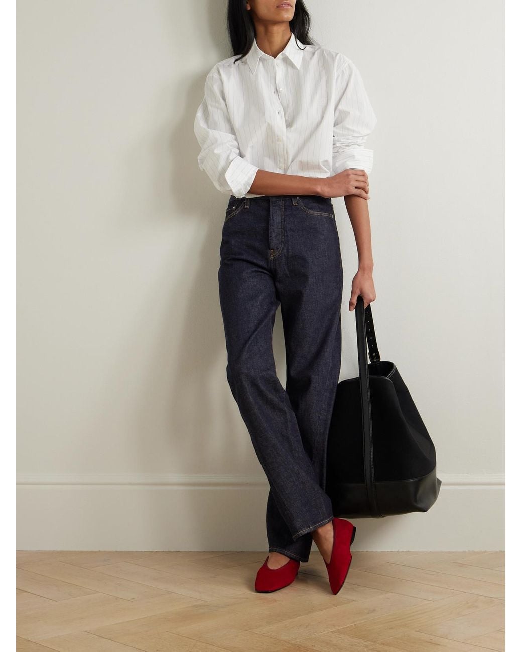 Totême Blue Twisted Seam High-Rise Straight-Leg Jeans