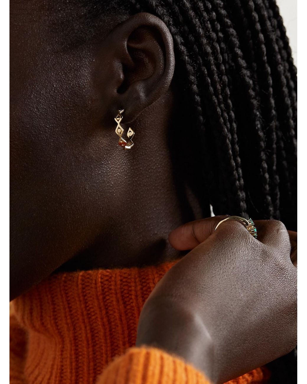 Sydney Evan Natural Medium Evil Eye 14-Karat Hoop Earrings