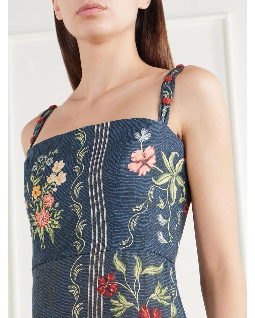 Agua Bendita Blue Lima Floral-Print Linen Woven Maxi Dress