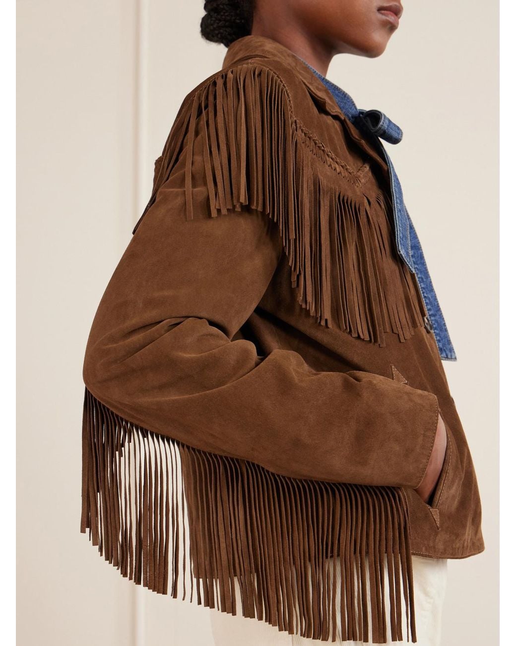 Nili Lotan Brown Eloi Fringe-Trimmed Suede Jacket