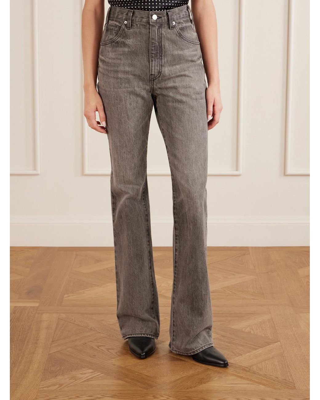 Nili Lotan Gray Joan High-Rise Straight-Leg Jeans