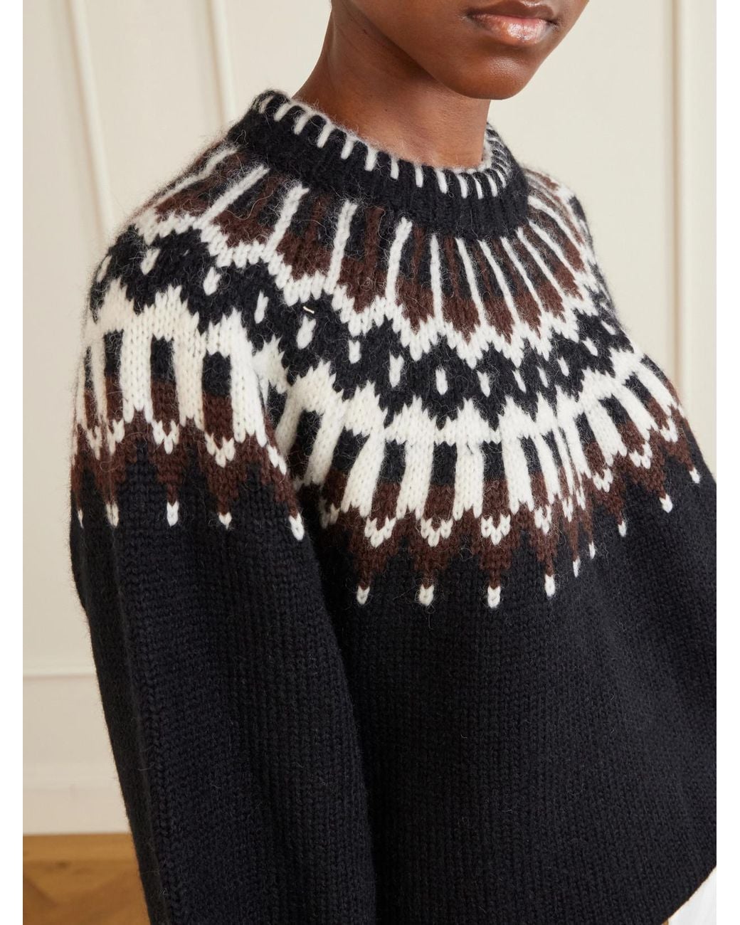 Doen Black Field Fair Isle Wool-Blend Sweater