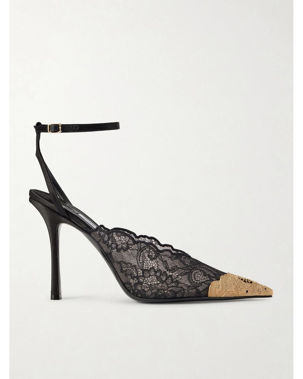 Jimmy Choo Black Faiz 100 Embellished Satin-Trimmed Lace Pumps