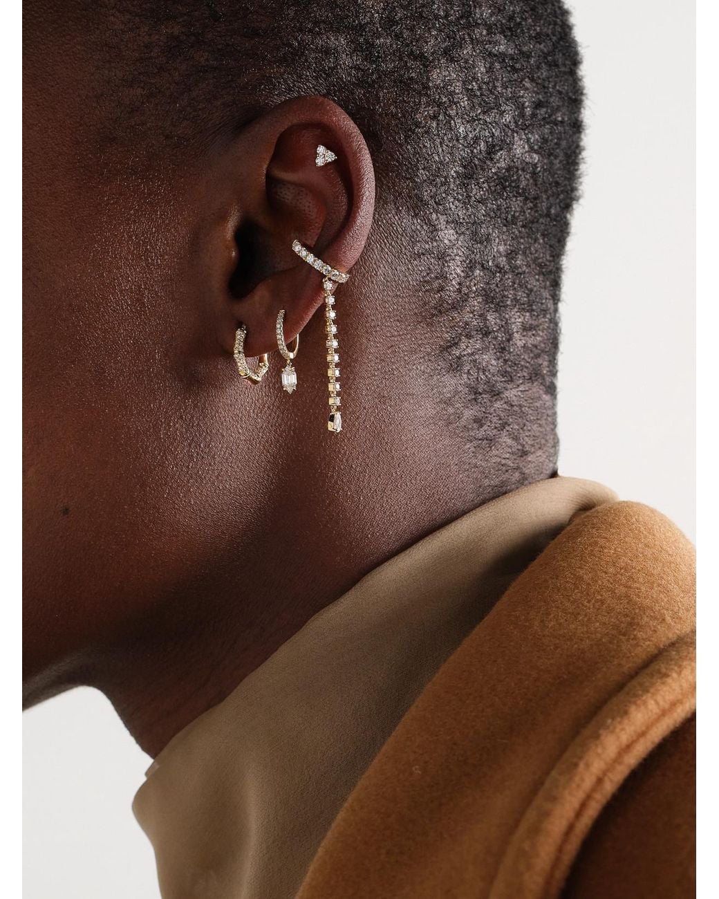 Anita Ko Natural Small Bamboo 18-Karat Diamond Hoop Earrings
