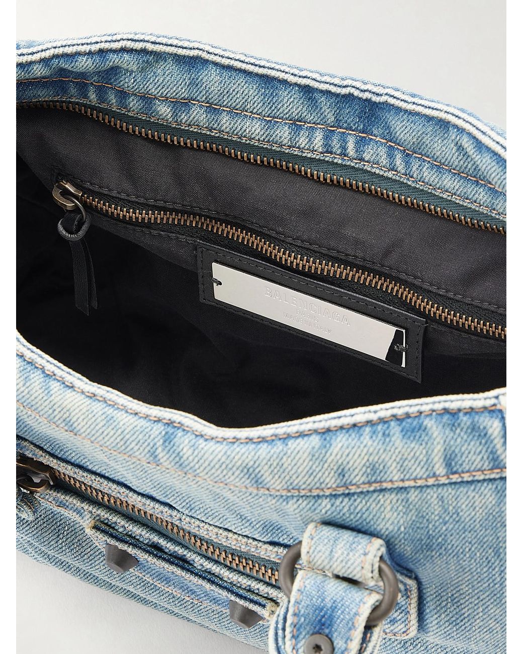 Balenciaga Blue Le City Small Embellished Denim Shoulder Bag