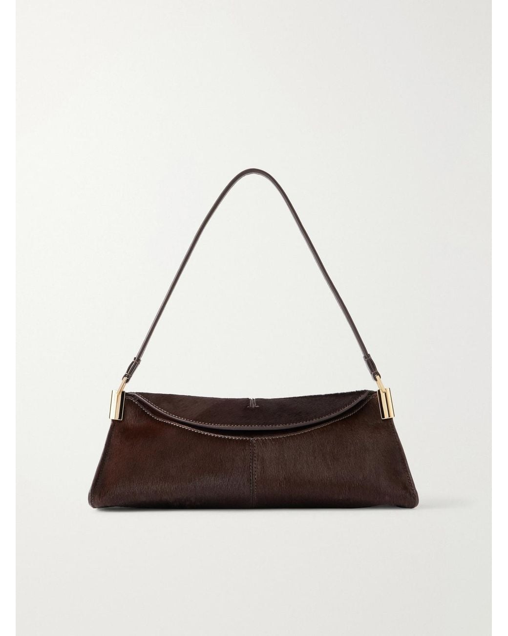 Balmain White Leather-Trimmed Pony-Hair Shoulder Bag