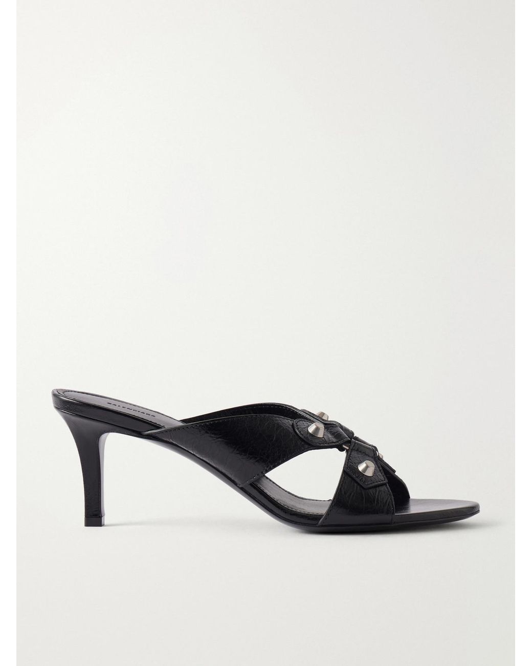 Balenciaga Black City Embellished Crinkled-Leather Sandals
