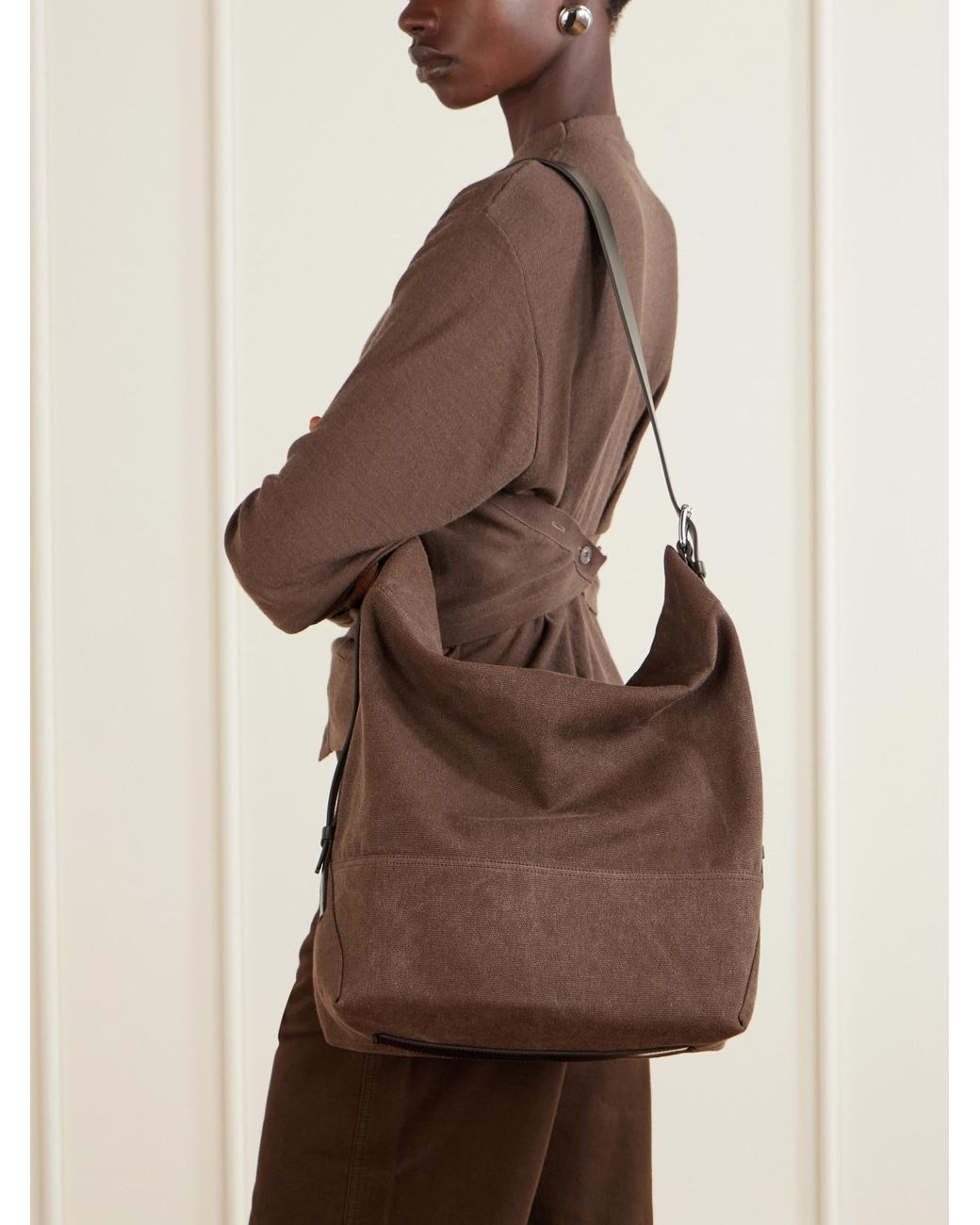 Lemaire Brown Belted Leather-Trimmed Canvas Tote
