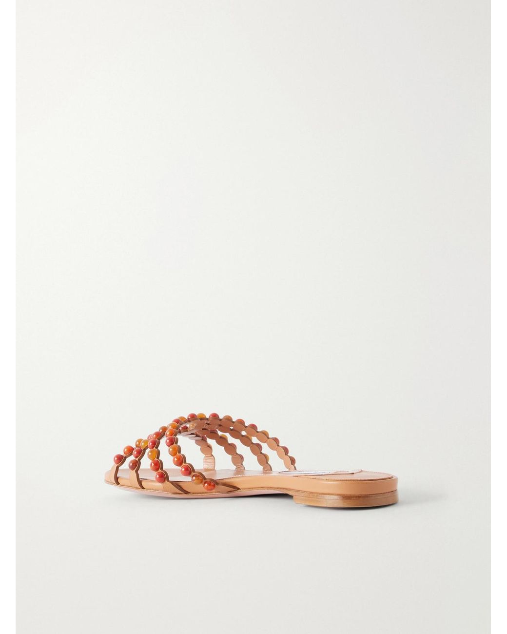 Aquazzura Natural Gemma Embellished Leather Sandals