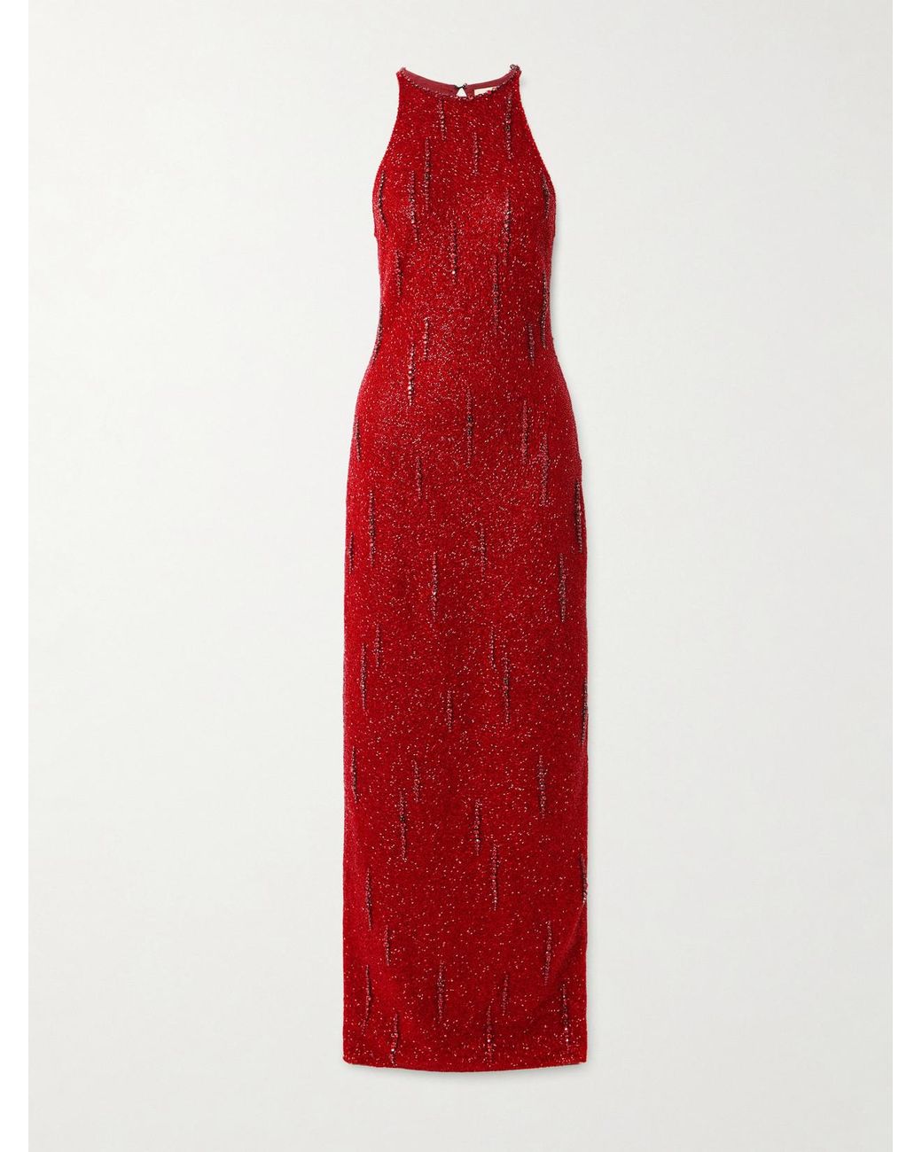 Clio Peppiatt Red Mimosa Embellished Stretch-Mesh Gown