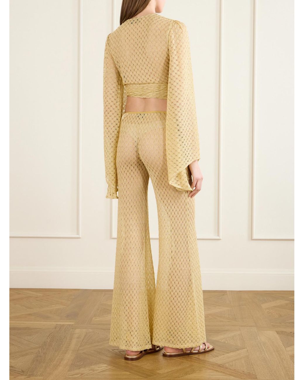 Missoni Natural Metallic Crochet-Knit Flared Pants