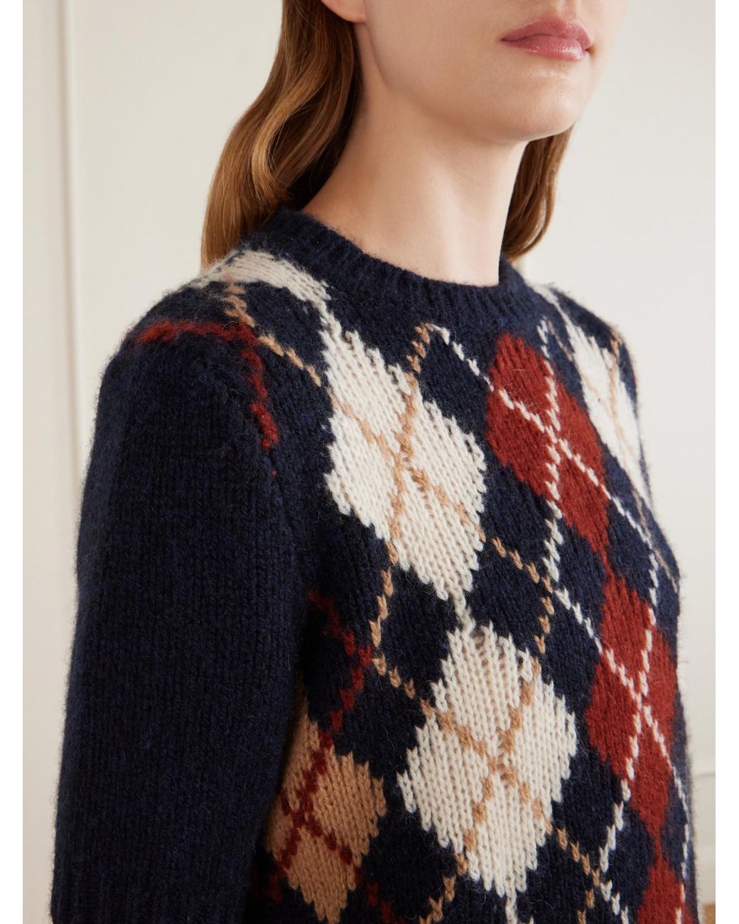 Khaite Blue Lisa Checked Embroidered Wool And Mohair-Blend Sweater