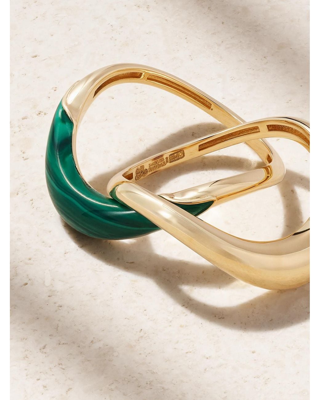 L'Atelier Nawbar Metallic Boa Stackable Set Of Two 18-Karat Malachite Rings