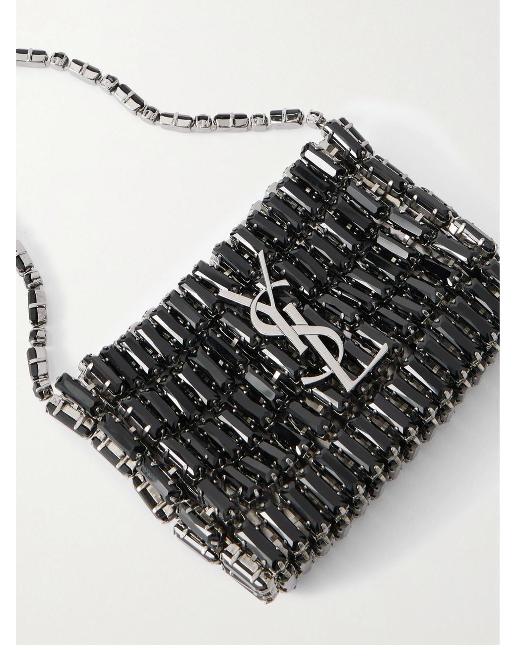 Saint Laurent Black Evening Micro Crystal-Embellished Chainmail Shoulder Bag