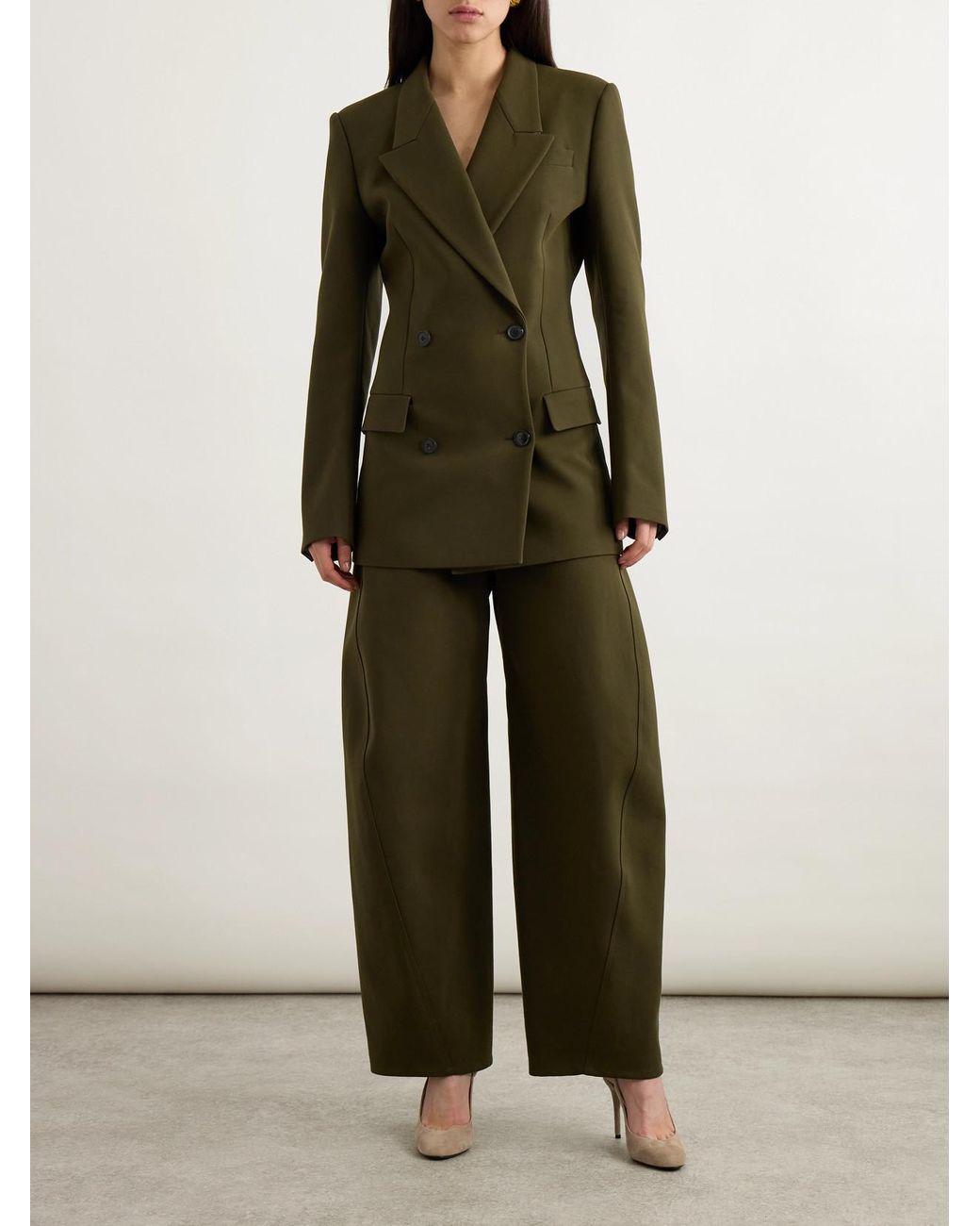 Alaïa Green Double-Breasted Cotton-Twill Blazer