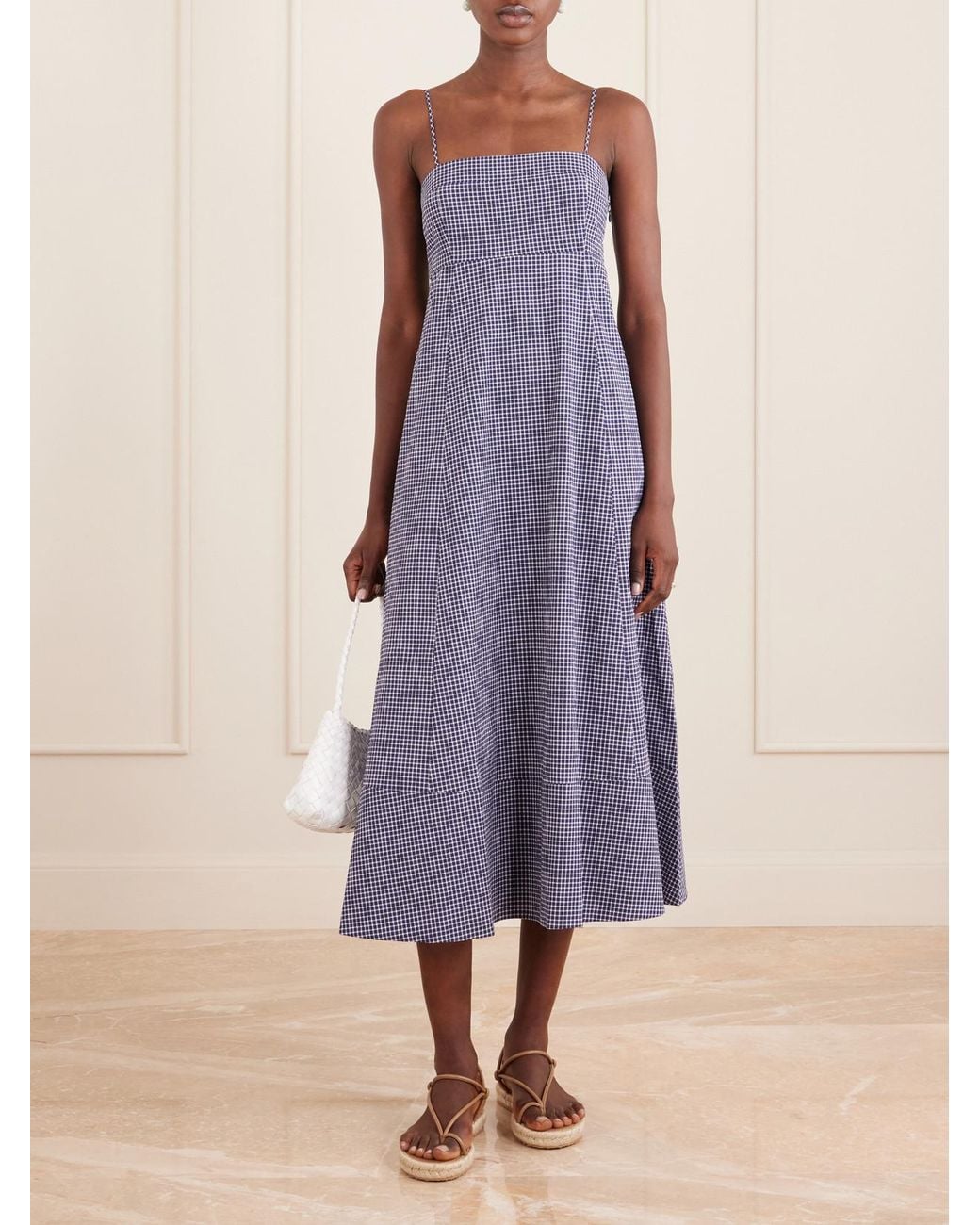 La Ligne Purple Thay Gingham Knot-Detailed Cut-Out Seersucker Midi Dress