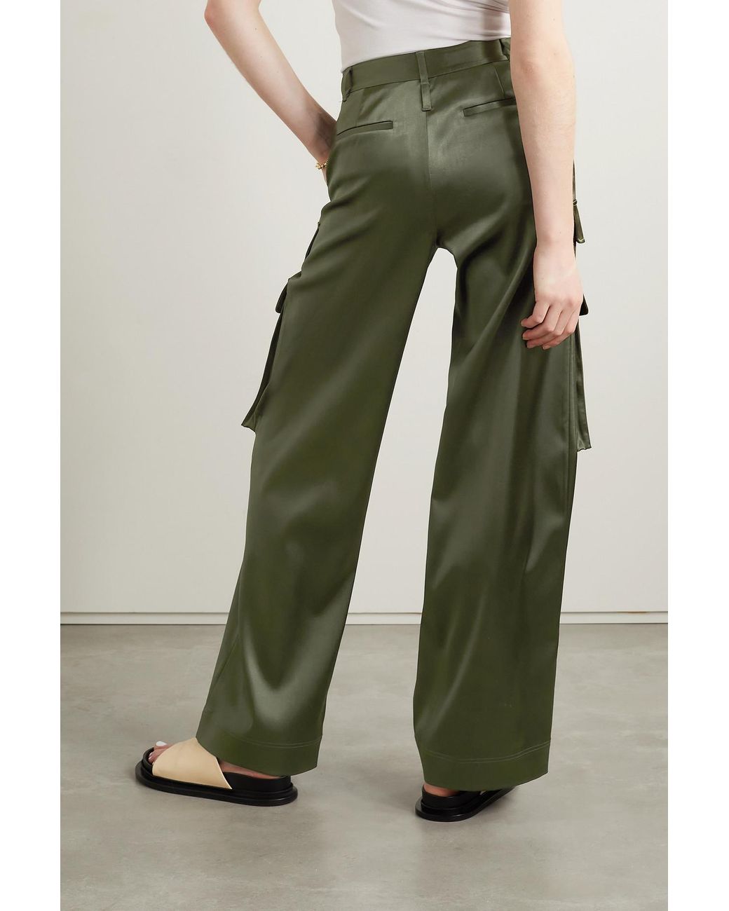 Straight-Leg Satin Cargo Pants