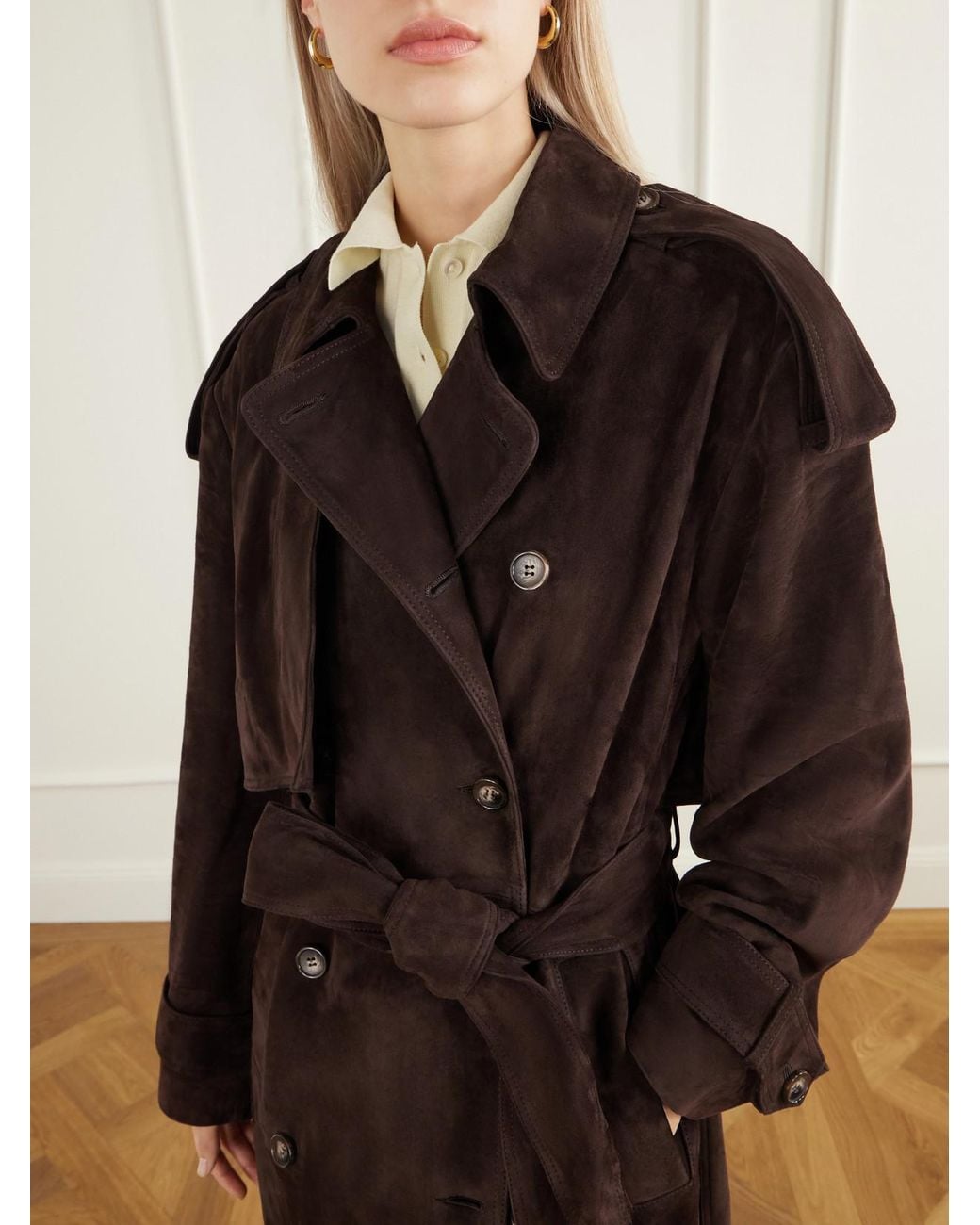 Almala Brown Sienna Paneled Suede Trench Coat