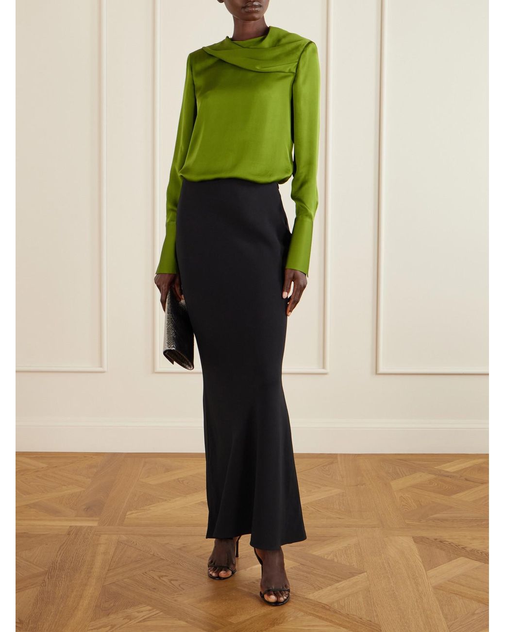 Tom Ford Green Draped Silk-Georgette Blouse